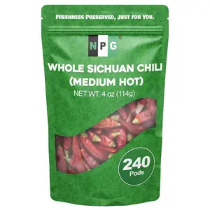 NPG Sichuan Red Chili Peppers 4 Ounces, Medium Hot, Premium Szechuan Dried Red Chilies for Chili Oil, Paste, and Sauce, Used in Mexican, Chinese, Thai Dishes