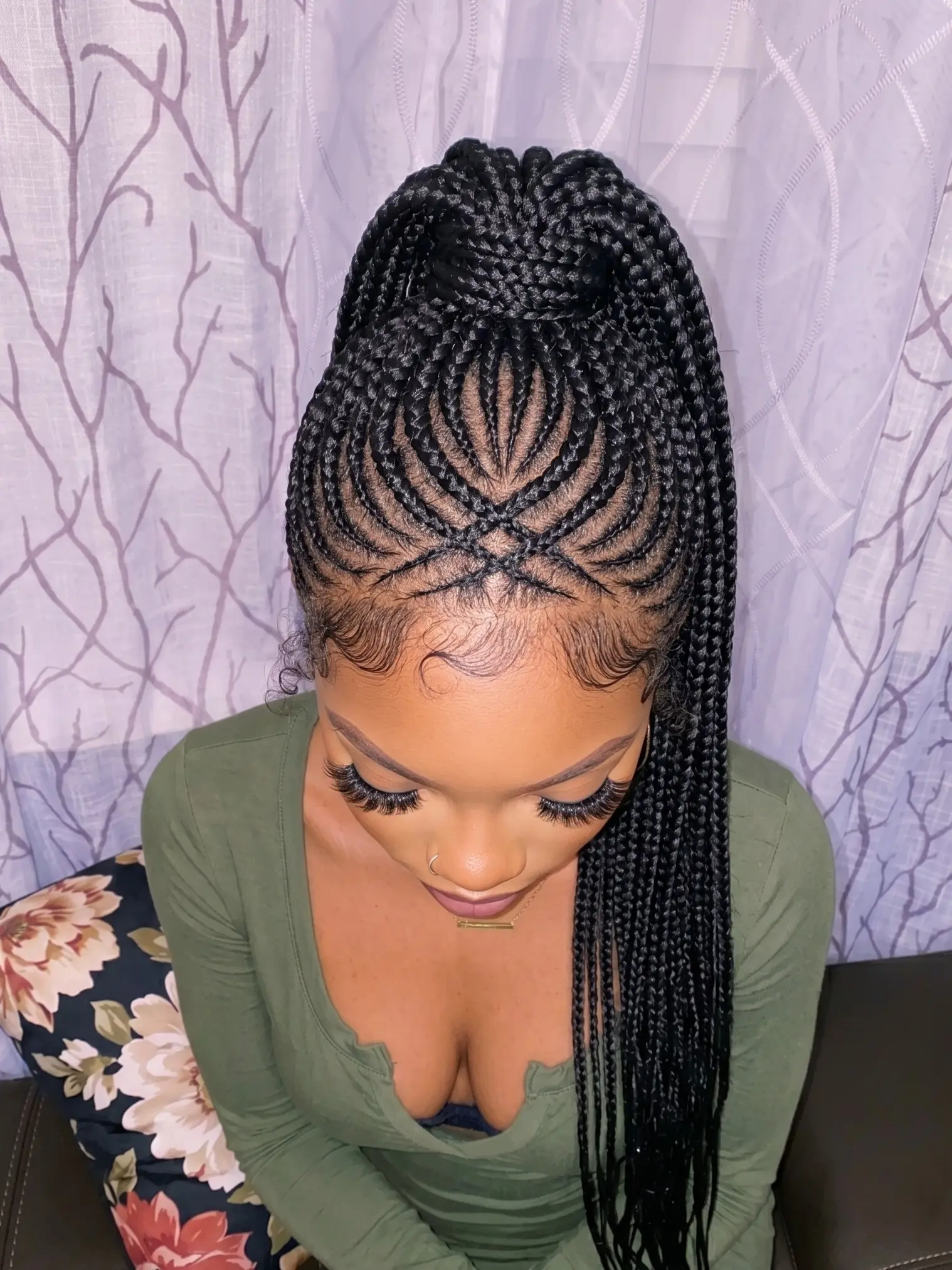 30 Inch Fulani Tribal Braided Ponytail Wig Cornrow Box Braided Wigs Synthetic Full Lace Wigs High Ponytail Braids Wig Handmade Knotless Box Braids For Black Women