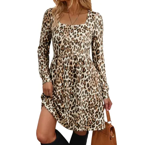 Dokotoo Womens Boho Floral Dress 2026 Long Sleeve Empire Waist Dress Flowy Mini Bohemian Casual Dresses