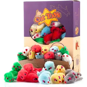 60 count 4.1'' Furry   Mice Rattle Small  Kitten Interactive Play Assorted Color