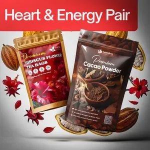 【FreshDrinkUS】 Heart & Energy Pair, Premium Hibiscus Flower Tea Bags, Pure Cacao Powder, 100% Natural and Pure, Antioxidant-Rich, Vegan, No Sugar, No Caffeine, Gluten-Free, Perfect for Wellness and Energy Support