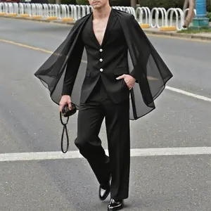 INCERUN Men's 2025 Fall Elegant Suit Set, Chiffon Frill Cape Unique Design, Great For Banquet, Event, Party And Club