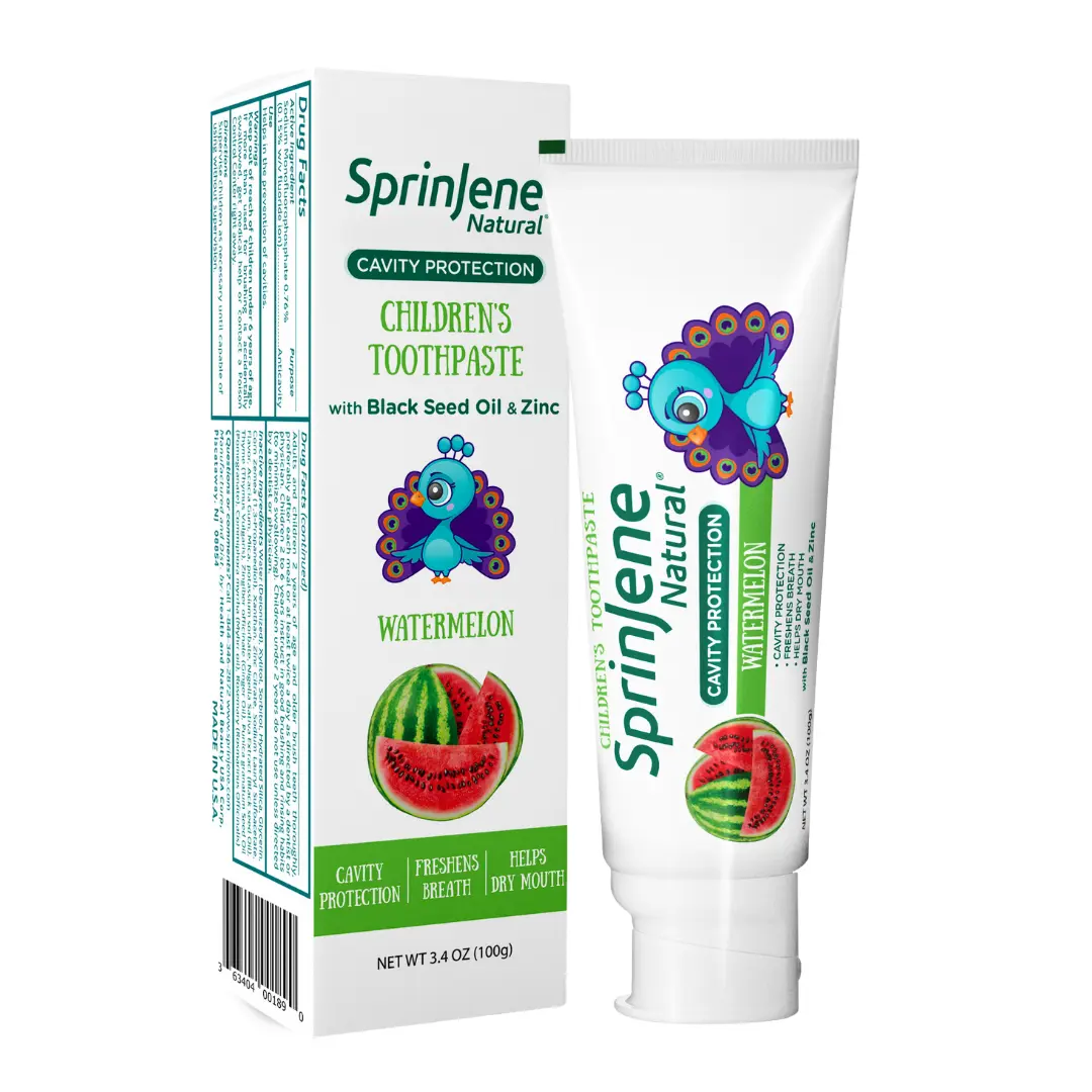 SprinJene Natural Watermelon Toothpaste for Children with Cavity Protection, Gentle Formula, and Natural Ingredients for Gum Health