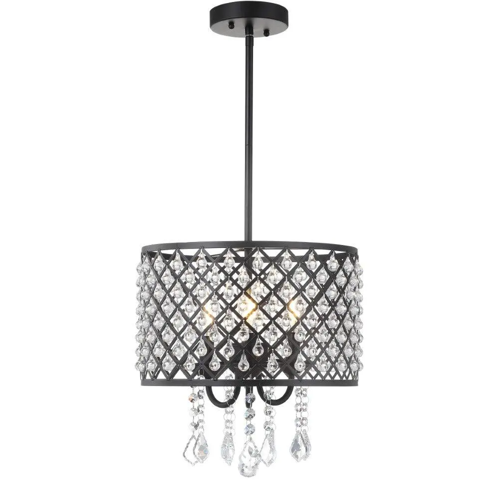 JONATHAN Y Gigi Metal-Crystal Adjustable LED Chandelier - Hardwire-Install Indoor Pendant Light, Cylinder Shape, Decorative Lights