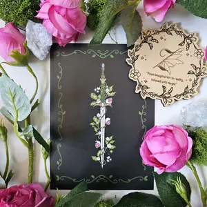 5x7 in Vertical Matte Paper Faebloom Sword Blade Wall Print - Artistic Enchanted Forest Home Decor with Pink Snails, Flower Motif, Healing Light