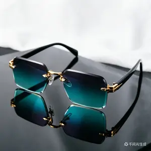 Retro Rectangle Sunglasses Rimless Vintage Y2K Shades Designer Style Luxury Fashion Sunnies For Men And Women Casual Streetwear