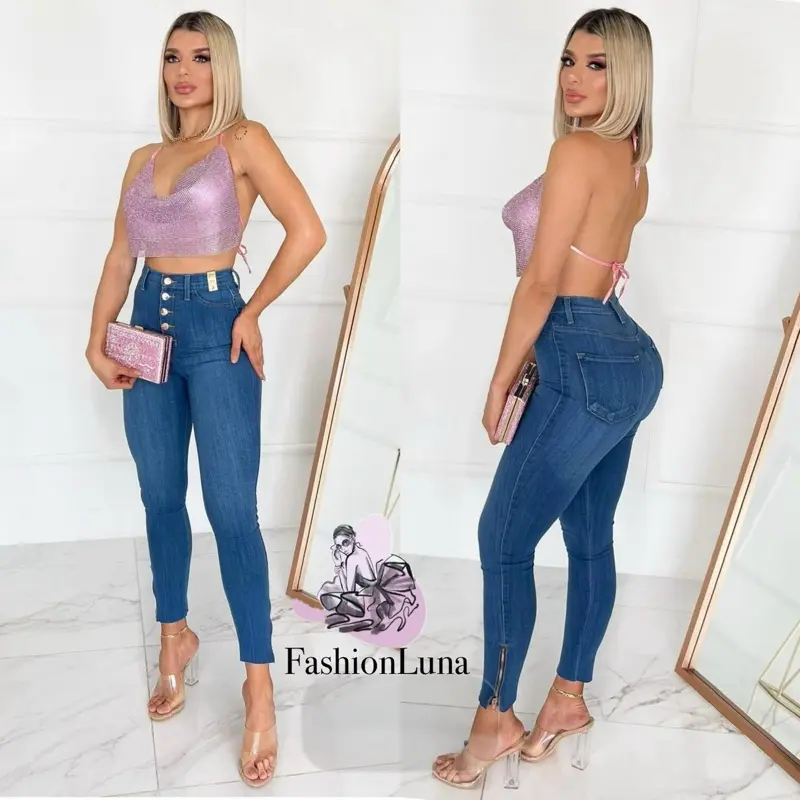 Vibrant High-Waist Jeans with Zipper Detail in Bottoms for Women Basic