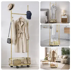 Coat rack freestanding, Multifunctional coat rack with storage basket 360° movable rotation | Bedroom and living room storage artifact | Hanging clothes/hats/bags/scarves | Home essential