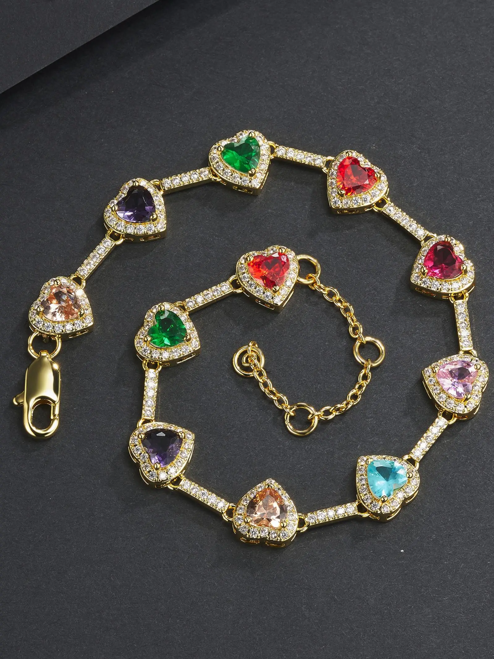 Mother's Day Gift Colorful Heart Design Adjustable Anklet, Fashionable Jewelry for Women & Girls, Fashionable Jewellery Accessories, Trendy All-match & Exquisite Jewelry for Birthday Charms