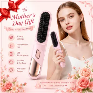 Women's Go Brush Pro 2026 Upgraded Cordless Ceramic Straightener, Portable Electric Hot Comb for Short Hair, 4000mAh Type-C Rechargeable, 30s Fast Heat Hair Styling Tool