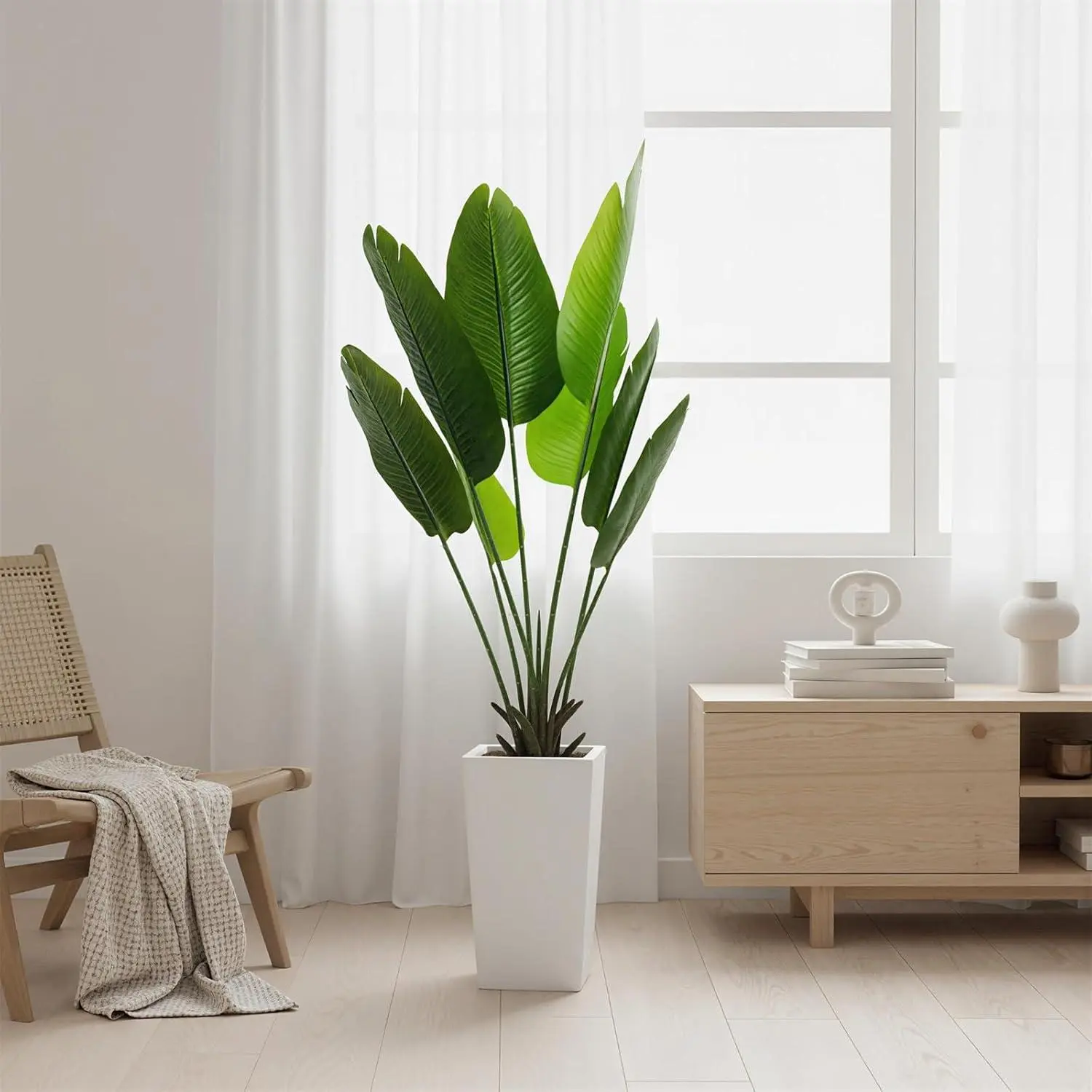 GARVEE 4.7 FT Tropical Artificial Banana Tree - Realistic Fake Plant with White Planter, Decorative Indoor-Outdoor Decor for Home Office, Ideal Gift