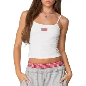 Women Graphic Tank Top Spaghetti Strap Embroidered Crop Tops Sleeveless Cute Baby Tee Y2k Jersey Camisole Womenswear Casual