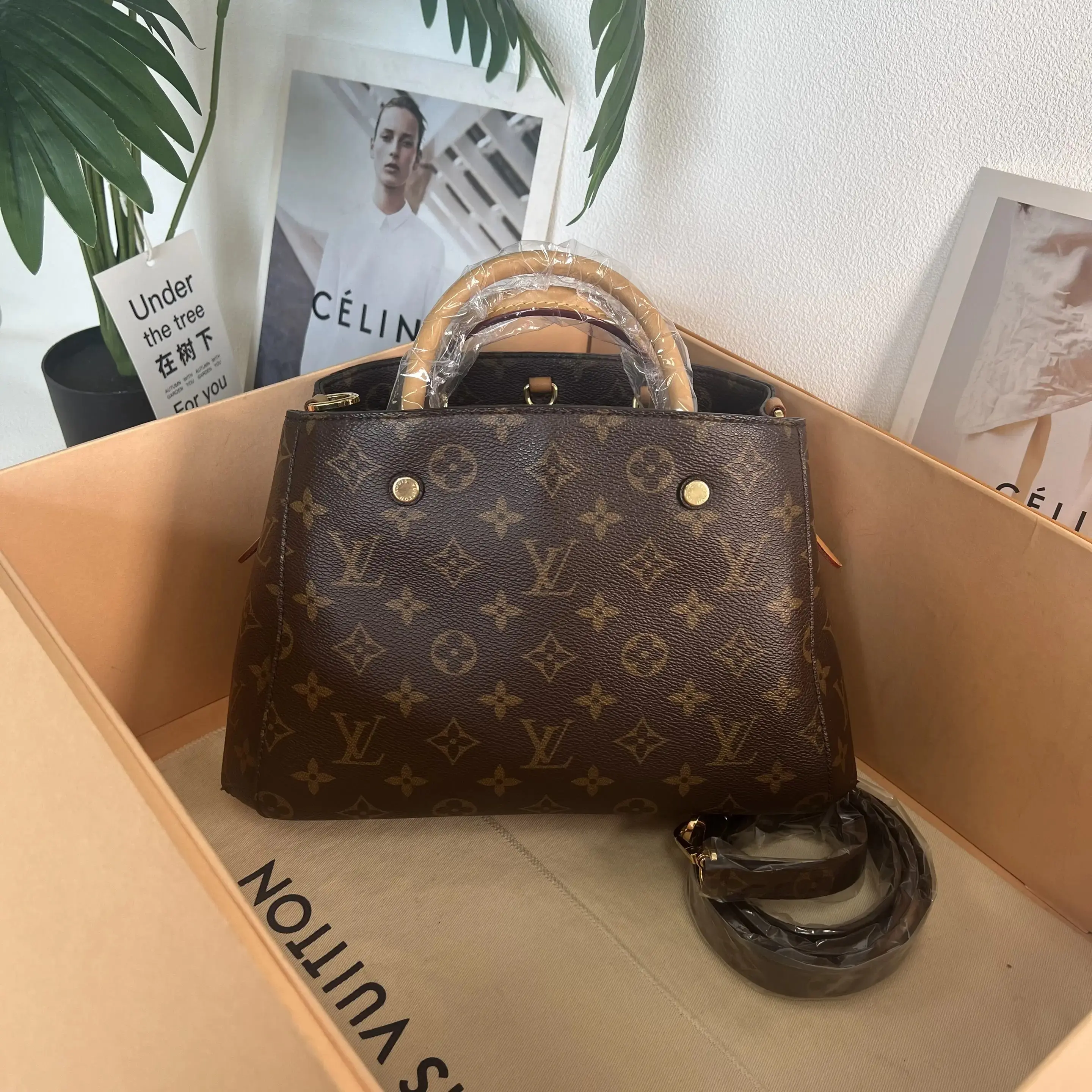 Pre-owned Louis Vuitton LV Montaigne Brown Monogram Coated Canvas withLeather BB Montaigne Bag 0804KI/C8354856875