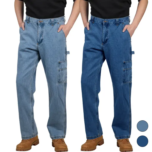 work idea Men's Carpenter Work Jeans in Plain Cotton Denim, Relaxed Fit Cargo Pants with Tool Pockets & Hammer Loop for Mechanics, Basic Plain Jeans, Denim Look Jeans