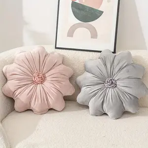 Luxurious Velvet Flower Round Throw Pillow with Insert | Soft Plush Cushion for Sofa, Bed & Living Room, Christmas Home Decor, Perfect Housewarming & Holiday Gift