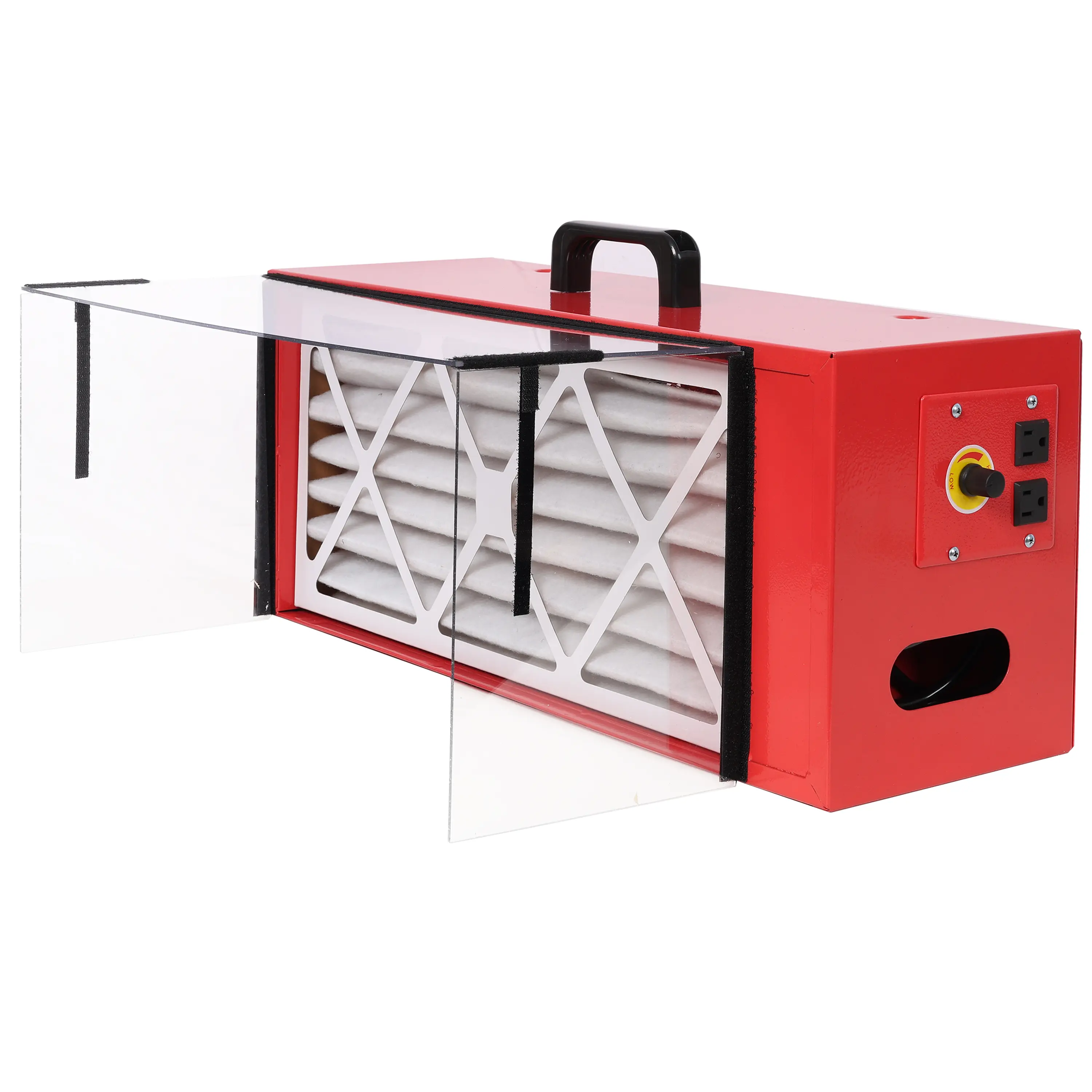 Hardware Portable tabletop dust collector,Maximum Air Flow 725CFM; Each fan runs on a 110V variable speed motor; Total Running Amps 1.29AMPS, Red color