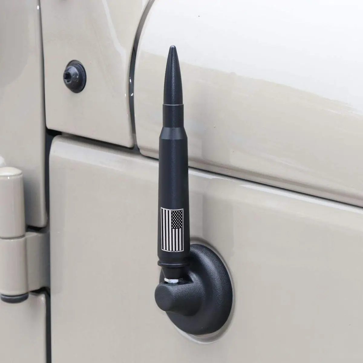 5.7 in Durable Aluminum 50 Cal Black Metal Bullet Antenna Topper with American Flag Design, Copper-Enhanced Short Replacement Antenna for 2007-2021 Jeep Wrangler JK JL Rubicon Sahara Gladiator Trucks, 5.7 Inches campingessentials