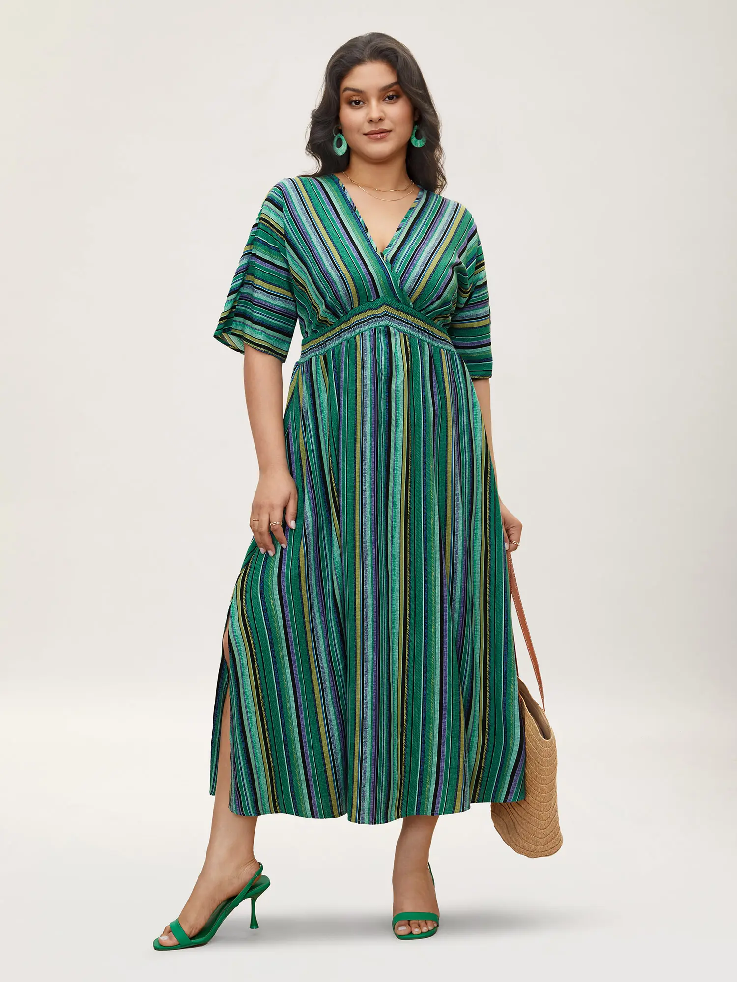 BLOOMCHIC Women's Navy Striped Boho Sundress - V-Neck, Sleeveless, Flowy Fit, Pocketed Boho Flowy Attire, Casual Wear, Plus Size Dresses for Spring Summer Vacation Beach Boho Style Womenswear Vneck,Summerfinds