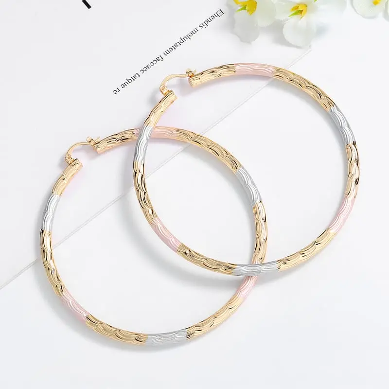 18k Layered real gold filled Round hoop earrings tri colors #24, Fashion Earrings, High Quality Earrings