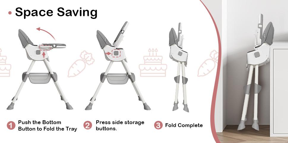 Baby High Chair 6 in 1 Convertible High Chair with 5-Point Safety Harness, Adjustable Dining Tray, Easy to Clean Surface, Robust Design