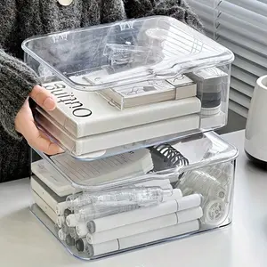 Acrylic Clear Box - Clamshell Design Durable Storage Organizer for Home, Office, and Bathroom Essentials with Multi-Purpose Stationery Organizers