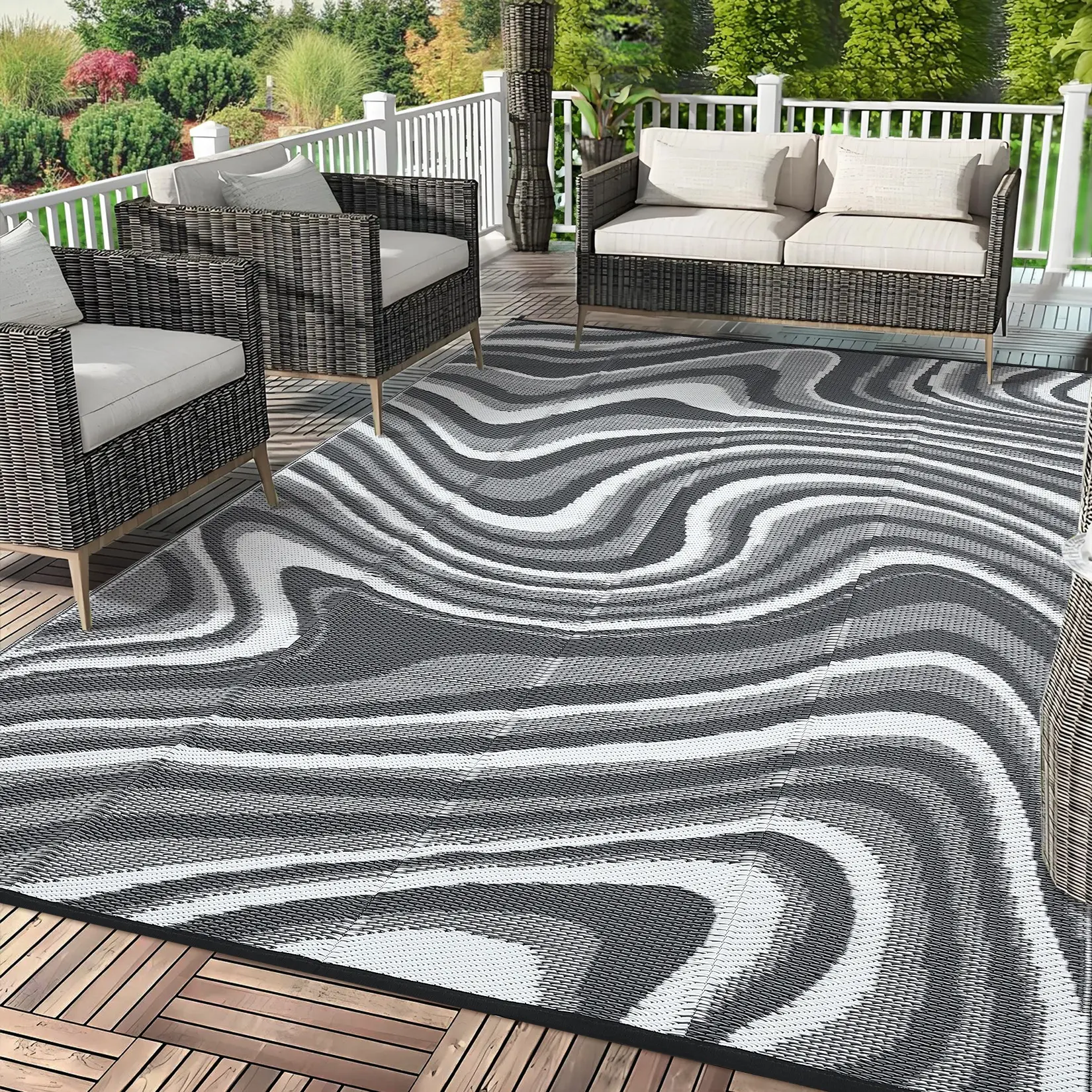 Modern Abstract Print Outdoor Rug Fouble-sided Reversible Plastic straw Rug Foldable Outdoor Camping Rug with Storage Bag for Patios Balconies Picnics and Beaches carpet
