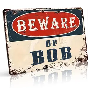 Beware of Bob 8"x12" Vintage Aluminum Metal Retro Sign for Halloween Decor Indoor Outdoor Door Hanging Lightweight Gift Idea