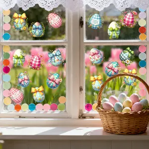 A set (30*40cm*2pcs) of Easter diverse bowknot egg creative flat static stickers, window stickers for holiday window displays and home background decoration, DJ6056*2