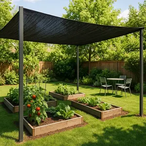 This sunshade net measures 10 feet by 13 feet. It is a sturdy and durable black sunshade net with fixed edge devices, which can be used to provide shade for plants, greenhouses, chicken coops, barns, dog houses in the yard, and garden terraces, etc.