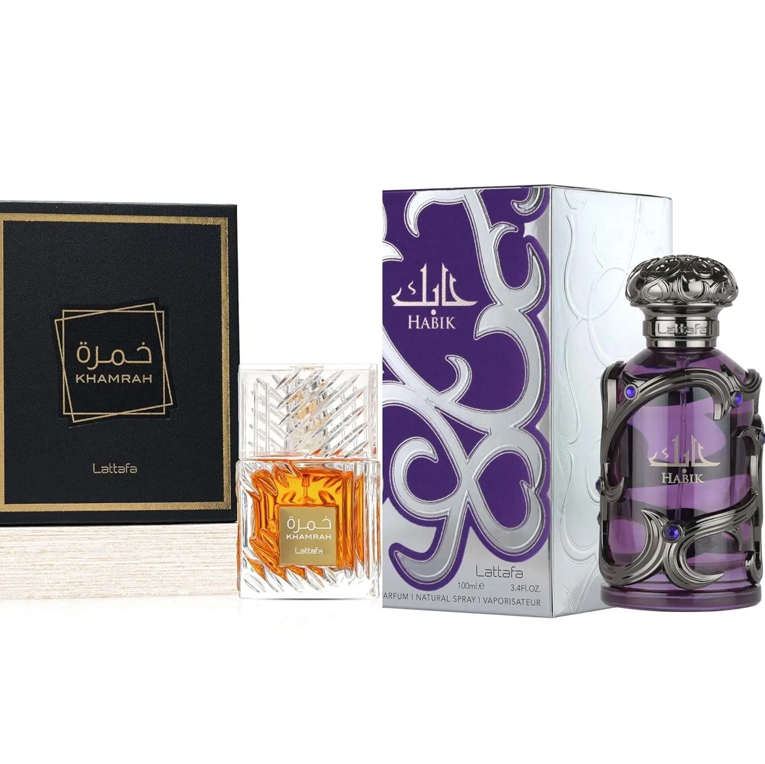 Lattafa Khamrah & Habik Men's Cologne Collector's 2-Piece EDP Set, 100ml Aromatic Arab Perfume for Adults, Long-Lasting Spicy-Woody Warm Scents, Guys' Gifts, Aromatic Fragrance, Aerosol, Multi-Pack, Bold Fragrance, Luxurious Fragrances