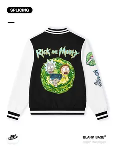 Rick and Morty Parallel Universe Graphic Print Baseball Jacket, Long Sleeve, Casual Breathable, Unisex Loose-Fitting Sports Coat, Trendy Streetwear