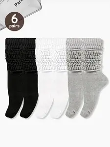 6 Pairs Slouch Socks Scrunch Socks Cotton Knit Boot Socks Soft Long Socks Winter Stacked Socks for Women，2 pairs gray, 2 pairs white, 2 pairs black