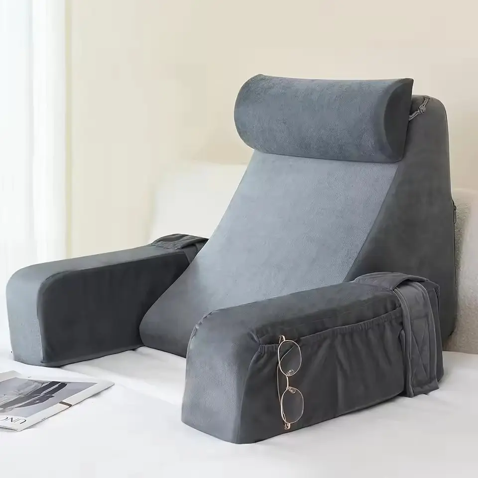 Reading Pillow for Adults, Back Pillow for Bed Sitting Up, Bed Rest Pillow with Arms, Back Support Pillow for TV Reading Resting, Supportive Bolster Cushion, Bed Backrest Cushion, Bed Back Rests for Sitting Up in Bed, Dorm Room Essentials