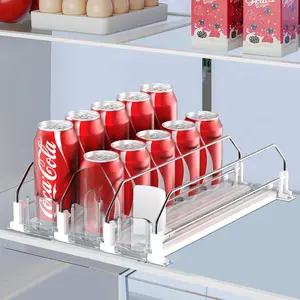 Drink Organizer for Fridge,Self Pushing Fridge Drink Organizer,Automatic Drink Dispenser for Fridge-Holds up to 15 Cans, 14.96inch, White