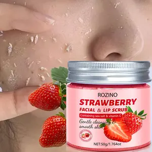 Rozino Strawberry Facial Lip Scrub Exfoliant 50g with Sea Salt Vitamin C Strawberry Extract, Gentle Exfoliation Brighten Skin Sweet Strawberry Scent
