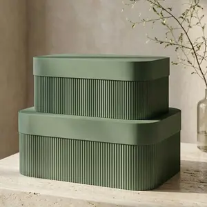 Decorative Storage Boxes with Lids – Set of 2 exquisite corrugated cardboard storage boxes, suitable for decorating your home bookshelf, securely storing your documents, keepsakes, and other treasures, with a unique style