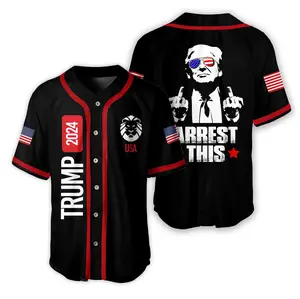 Arrest This Trump Baseball Jersey, American Flag Shirt for Men, Women, Button Down Summer Outfit, vintage style, funny Trump Jersey, Summer 2024 Jersey Style, Unisex Outfit