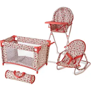 Floral Baby Doll Accessories Set, 3-1 Baby Doll Crib, Baby Doll High Chair & Bouncer Seat. 18 inch Doll Accessories with Doll Bed. 18" Dolls Furniture Play Stuff. Toys for Girls Ages 3-5,4-6,5-7,8-10