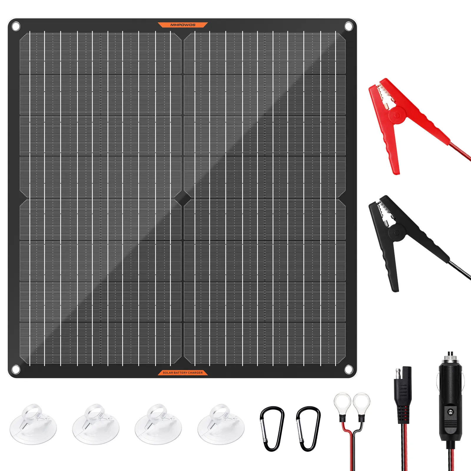 MHPOWOS 30W 12V Solar Panel Battery Charger Maintainer, Portable Waterproof Solar Trickle Charger with Built-in Charge Controller for Car, Truck,Tractor, Boat, etc