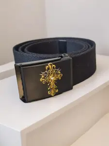 Unisex Waist Belt, Trendy Belt with Laser Cut Cross Patch, Detachable Buckle, Adjustable Strap, Punk Style, Suitable for Office, Entertainment, Outdoor, Punk Fashion Belt