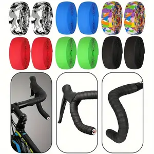 2rolls High Quality Road Handlebar Tape - High Density Shock Absorbing Rubber Riding Grips with 2 Handlebar Plugs - Non-slip Comfortable Grip for Racing Sports Bikes - Easy To Install Replacement Tape for Drop Handlebars, Black, Bike Equipment