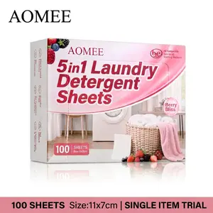 AOMEE Laundry Detergent Sheets,100sheets,Powerful Clean, Safe Ingredients, No Harsh Chemical Residue from Optical Brighteners