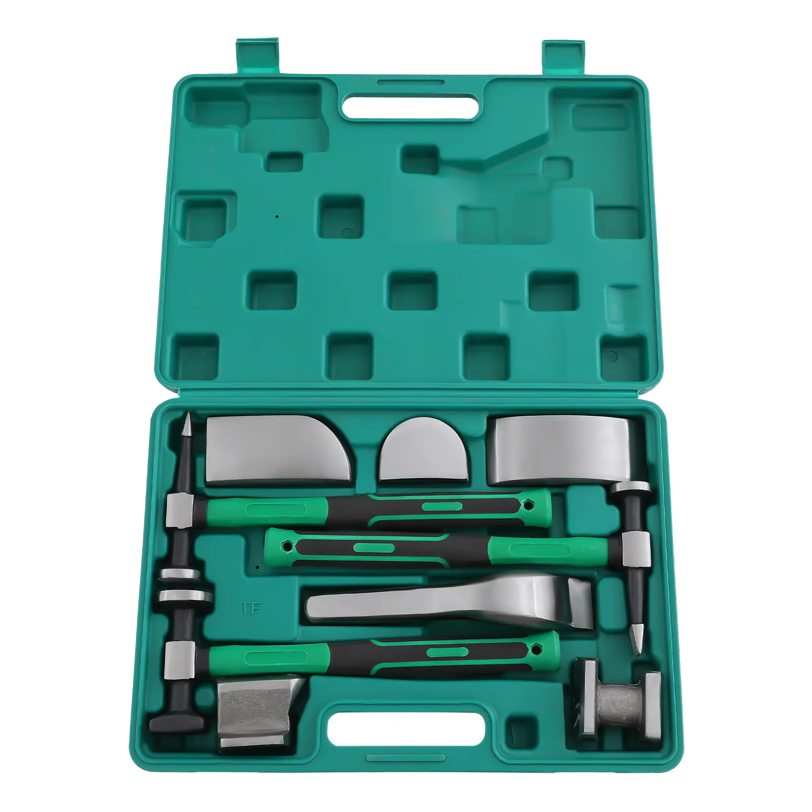 SHANGMAKEL 9-Piece Green High-Strength Steel Car Dent Remover Tool Kit - 1 Toolbox, 3 Hammers, Lining Irons for Auto Body DIY Dent Repair, Auto Mechanics, Car Repair Tools, Washing Machines, Fridges