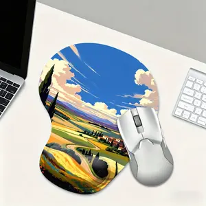 Scenic Countryside Wrist Rest Mouse Pad, Artistic Nature Non-Slip Gaming Mouse Mat, Landscape Desk Accessory for Home Office PC Laptop