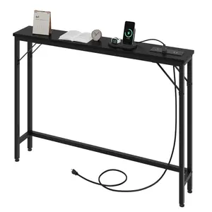 【GARVEE】39 Inch Console Table, Narrow Sofa Table w/ Power Station, Skinny Behind Sofa Table, Long Behind Couch Table with Power Outlets USB Ports Thin Entry Table for Entryway, Living Room, Blac