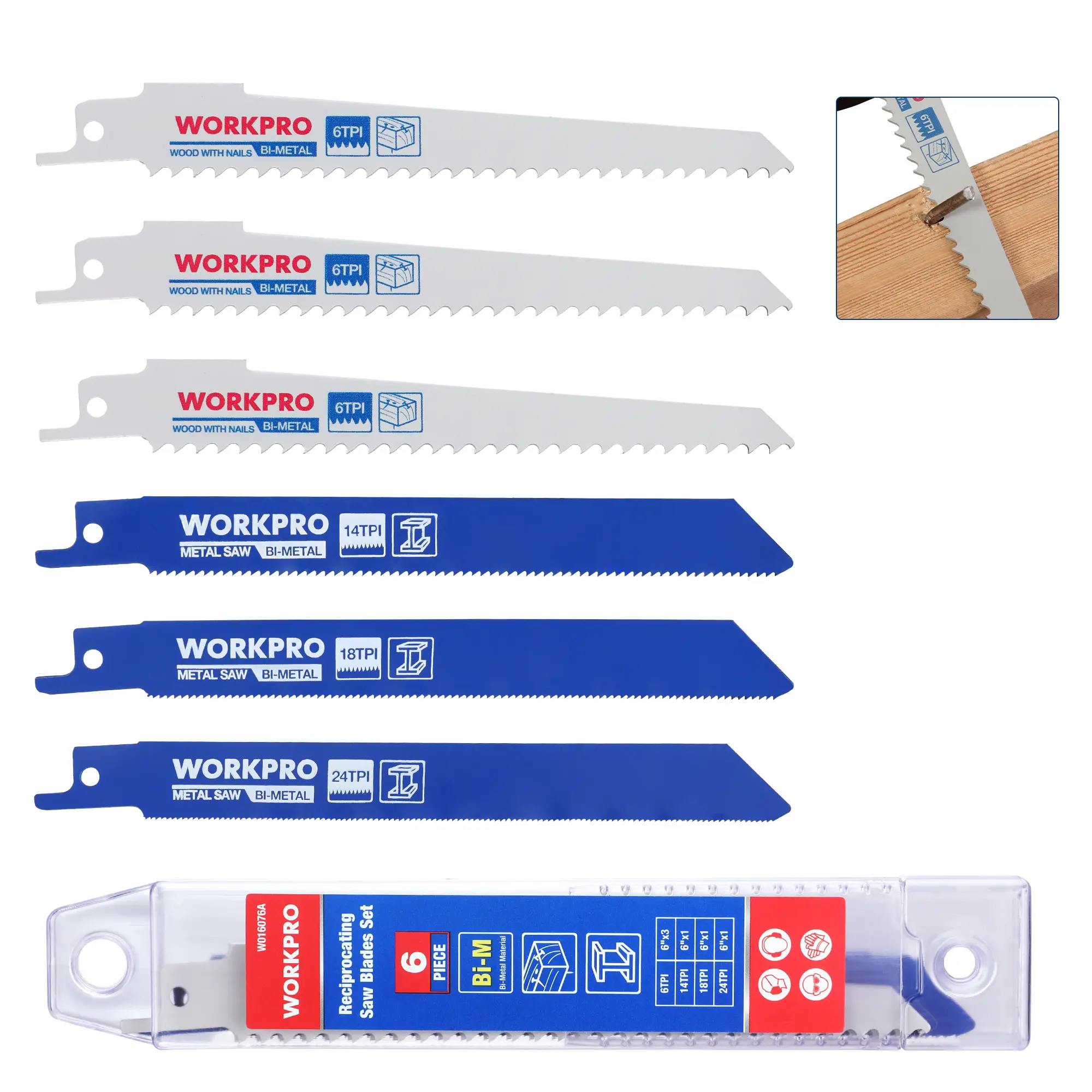 #fathersdaygift WORKPRO Reciprocating Saw Blade Set - Metal/Woodcutting Saw Blades, Pruner Saw Blades with Organizer Pouch