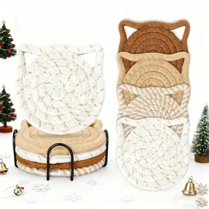 Cat Ear Design Coaster Set, 8pcs Non-slip Absorbent Coaster with Protective Stand, Decorative Placemat for Home Kitchen Dining Room