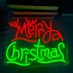 1PCS Christmas Deer Antler Neon Light with Wintergreen Leaf Element, Wall-Mounted LED Decorative Lamp, USB Powered for Living Room, Bedroom, Party