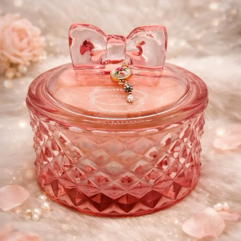 Cherub Bliss Silken Body Powder - Pink Glass Jar with Bow Lid & Diamond Cut Design for Luxurious Skin Care