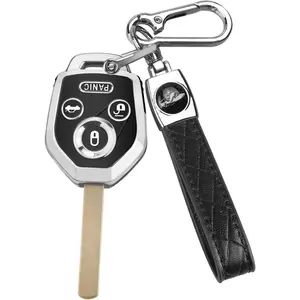 Subaru Key Fob Cover with Keychain Soft TPU Protection Case  with 2008-2019 Subaru Ascent BRZ Crosstrek Forester Impreza Legacy Outback Solterra WRX STI XV(Chrome Trim Black)
